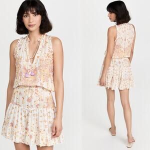 Poupette St. Barth Clara V Mini Dress White/Orange Rivera Medium Synch Waist